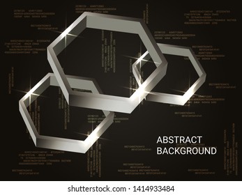 Geometric polygons sparkle on the background. Futuristic geometric background. Abstract composition. 3D vector illustration . Silver three-dimensional  geometric polygon in space.