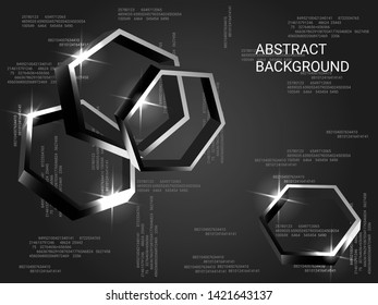 Geometric polygons sparkle on the background. Modern geometric background. Abstract composition. 3D vector illustration . Silver three-dimensional  geometric polygon in space.