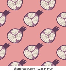 Geometric pomegranate fruit seamless pattern in doodle style. Design for fabric, textile print, wrapping paper, cover. Modern vector illustration