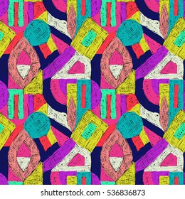 Geometric pop art pattern. Retro style doodles ornament. Seamless creative texture for fabric design, interior elements, wallpapers, backgrounds and printed products.