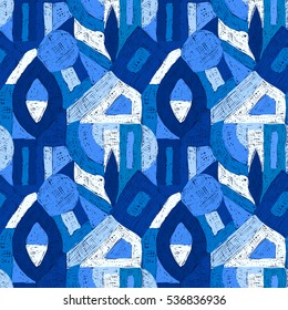 Geometric pop art pattern. Retro style doodles ornament. Seamless creative texture for fabric design, interior elements, wallpapers, backgrounds and printed products.