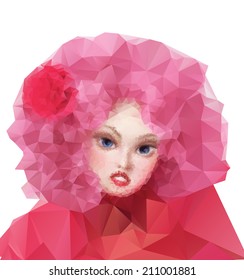 Geometric portrait of a girl with pink hair. EPS 10