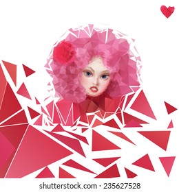 Geometric portrait of a girl with pink hair. EPS 10