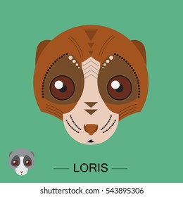 geometric portrait of Lori monkey with ornaments on a green background