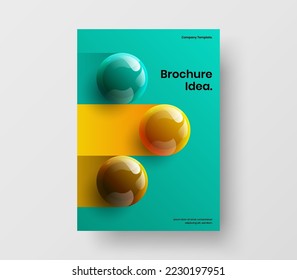 Geometric poster A4 vector design illustration. Trendy realistic spheres leaflet template.