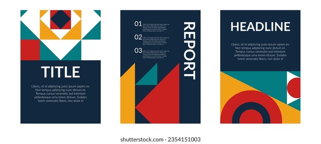 Geometric Poster and Bauhaus Cover Vector Templates. Abstract Geometry with Minimal Shapes Creative Design