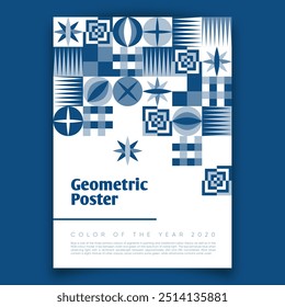 Geometric poster with classic blue 2020 palette vector design in eps 10