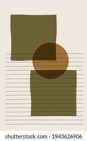 Geometric poster design, vector template with primitive elements of lines, squares, circles, sun, modern hipster style