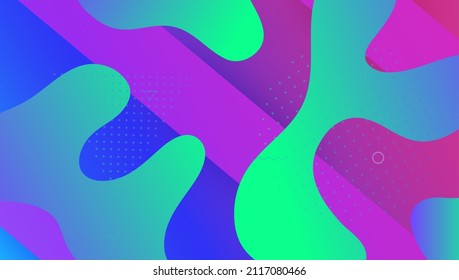 Geometric Poster. Gradient Cover. Plastic Frame. 3d Landing Page. Blue Vibrant Layout. Rainbow Texture. Creative Composition. Wavy Fluid Banner. Magenta Geometric Poster