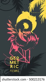 Geometric poster hand drawn birds.