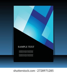 Geometric Poster Template – Blue and Black Abstract Layout with Sample Text. A modern abstract poster or flyer template featuring overlapping translucent rectangles and squares in varying shades of blue, set above a solid black section divided diagonally. The layout includes placeholder text for headings and body content, making it suitable for marketing, advertising, event promotion, or informational design. The clean composition and dynamic geometry create a professional and visually engaging aesthetic. Ideal for use in branding materials, business presentations, social media graphics, and editorial layouts.