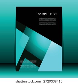 Geometric Poster Template – Teal and Black Abstract Layout with Sample Text and Gradient Background. A modern abstract poster template featuring a bold black header with white sample text, followed by overlapping translucent geometric shapes in shades of teal, light blue, and black. The background transitions smoothly from dark teal at the top to lighter teal at the bottom, creating a layered and visually engaging composition. The layout includes placeholder areas for headings and body content, making it suitable for marketing, advertising, event promotion, or informational design. Ideal for use in branding materials, business presentations, social media graphics, and editorial layouts.
