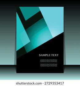 Geometric Poster Template – Teal and Blue Abstract Layout with Sample Text and Diagonal Rectangles. A modern abstract poster template featuring overlapping rectangles and diagonal lines in shades of teal, blue, and black. The bottom section includes white sample text and placeholder content, offering space for headings and body text. The clean layout and sharp geometric elements create a dynamic and professional composition, suitable for marketing, advertising, event promotion, or informational materials. Ideal for use in branding assets, business presentations, editorial layouts, and digital campaigns.