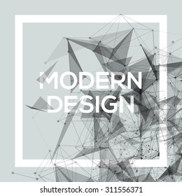 Geometric Poster Template with transparent polygons, lines, connecting nodes. Cool grey shades, vector design