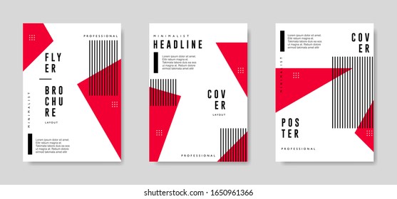 Geometric poster template. Triangle pattern abstract shapes. Event, sale, magazine and creative cover layout banner. Publication and promotion. red on white background