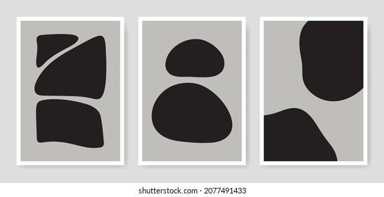 Colección de afiches geométricos de colores negros y grises. Resumen Las formas imprimen la colección en un estilo minimalista. Ilustraciones contemporáneas de arte mural.