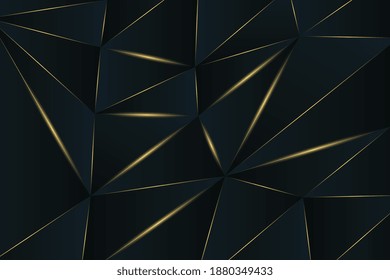 Diseño geométrico premium de polígonos 3D en un estilo minimalista. Triángulo de gradiente con formas de triángulo de gradiente de vectores de lujo poligonal con líneas de oro. Fondo triangular de baja polilla con sombra realista.