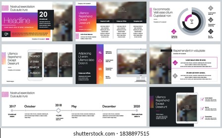 Geometric Presentation Element Templates. Vector infographics. For use in Presentation, Flyer and Leaflet, SEO, Marketing, Webinar Landing Page Template, Website Design, Banner.
