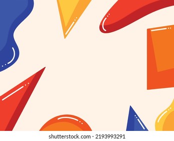 Geometric primary colored frame for background with rectangle, triangle, and circle shape vector wallpaper