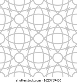 Geometric print in arabic style. Gray pattern on white seamless background. Vector illustration