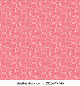 Geometric print with circles. Beige pattern on pink seamless background
