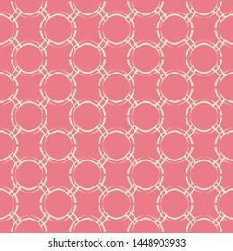 Geometric print with circles. Beige pattern on pink seamless background. Vector illustration