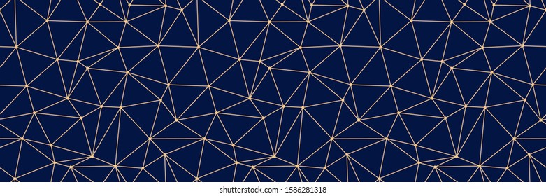 Geometric print. Golden pattern on dark blue seamless background. Vector illustration