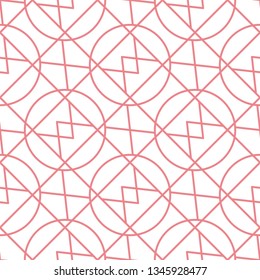 Geometric print. Pink pattern on white seamless background