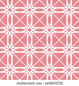 Geometric print. White pattern on bright pink seamless background. Vector illustration