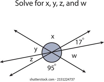 Geometric problem of angle to solve for x, y, z and w .