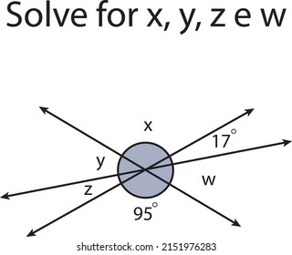 Geometric problem of angles to solve for x, y, w and z.