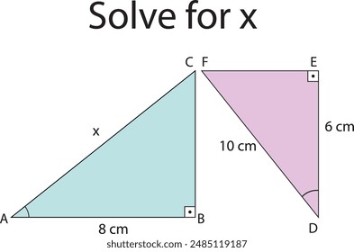 Geometric problem to find the value of x using triangle similarity.