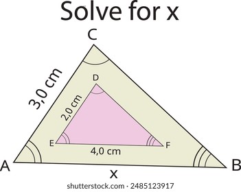 Geometric problem to find the value of x using triangle similarity.