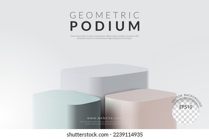 Geometric product display concept, Three step rectangle podium on white background, vector illustration