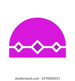 Geometric purple half circle with three diamonds