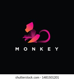 geometric purple  monkey logo design vector, combined red and orange color in black background. change able color and work well in both dark and light background
