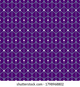 Patrón de contorno geométrico púrpura con puntos blancos. Diseño de patrones sin fisuras vectoriales para textil, moda, papel y envoltura. 
