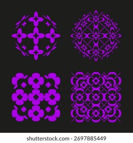Geometric purple patterns. Repeating square motif. Abstract tile Vector. Dark background shape. EPS 10.