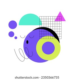 Geometric Purple Round Shape with Face Emotion Vector Illustration. Cute Figure Character for Graphic Design