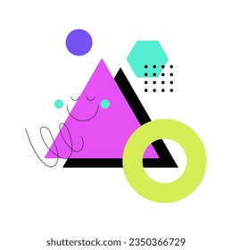 Geometric Purple Shape with Face Emotion Vector Illustration. Cute Figure Character for Graphic Design