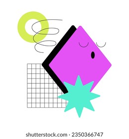 Geometric Purple Shape with Face Emotion Vector Illustration. Cute Figure Character for Graphic Design