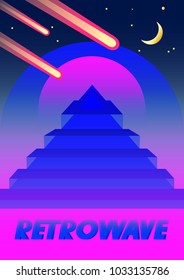 Geometric Pyramid in 80th Style. For flyer, poster, invitation, banner. Vector illustration. Retro vintage style.