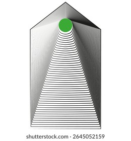 Forma de pirâmide geométrica. Linhas de cinza de gradiente. Acento de ponto verde. Design mínimo de vetor.