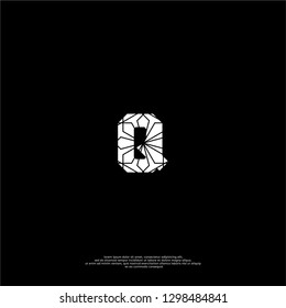 geometric Q logo letter with abstract net lines pattern design concept