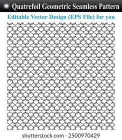Patrón geométrico Quatrefoil sin fisuras, Vector de patrón geométrico abstracto sin fisuras, Fondos de pantalla y textiles de patrón geométrico blanco y negro sin fisuras