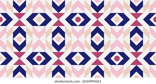 Geometric Quilt Inspired Seamless vector Pattern, retro colors