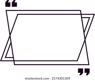 Geometric quote frame with intersecting triangles framing empty space for custom motivational quotes, testimonials, and reviews, featuring quotation marks at the top left and bottom right corners