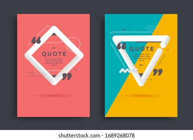 Geometric Quotes poster templates design set. 3d blend speech bubble on isolated background. White Quote modern frame. Vector illustration.