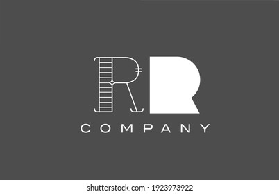 icono del logotipo de la letra del alfabeto blanco geométrico R RR gris para la compañía. Diseño de combinación de estilos diferente para empresas y empresas