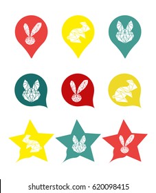 Geometric rabbit / bunny, Easter sticker / puff / comics bubble - Vector illustration